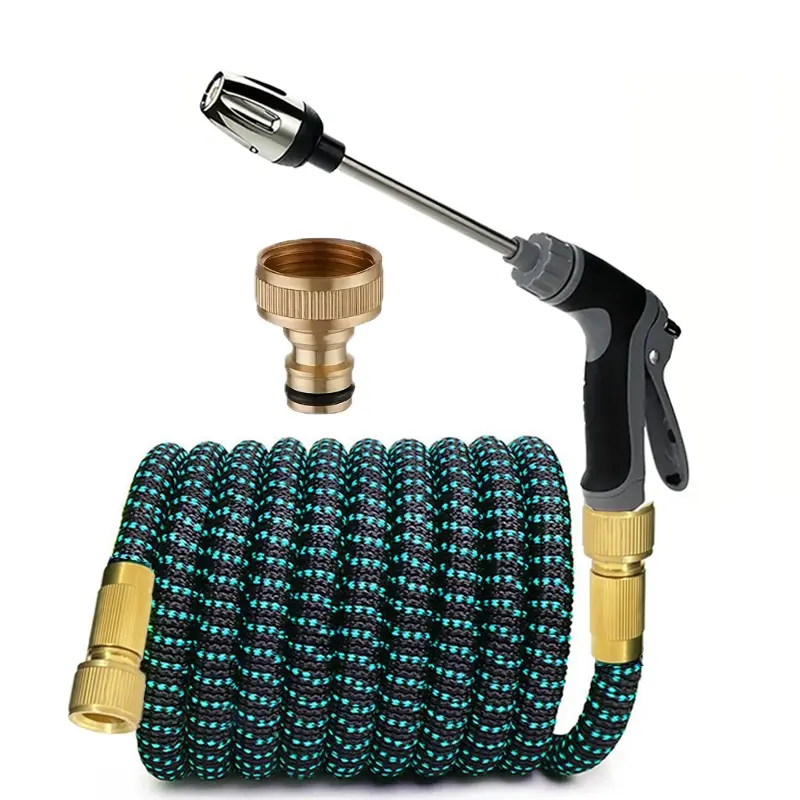 Long Nozzle High Pressure Car Wash Water Gun Expandable Magic Garden Hose Kit, 3X Stretch Retractable Flexible Water Hose With Brass US Adapter For Vehicle Washing, Driveway Cleaning & Garden Irrigation