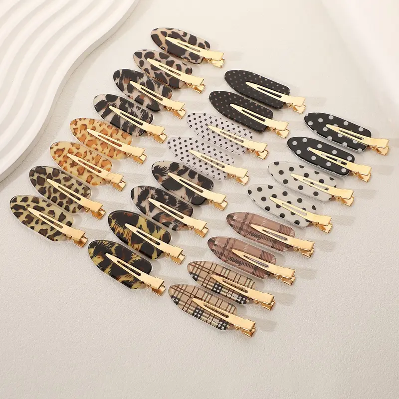 24pcs Vintage Leopard Print Decorative Hair Clips, Elegant Polka Dot Design, No-Trace Hair Accessories, Fashion Hair Accessories, Perfect for Makeup & Outdoors