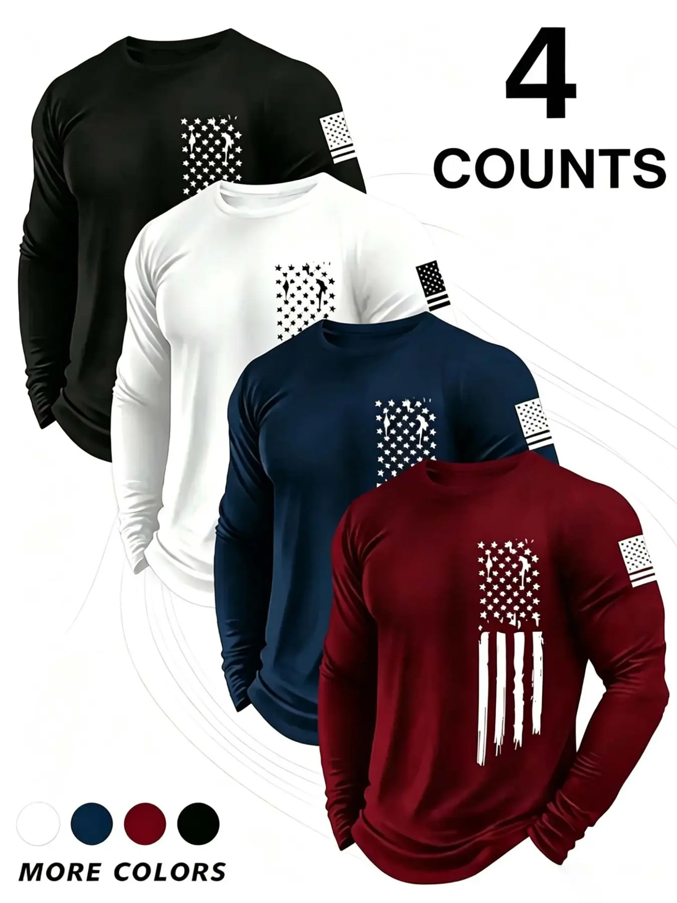 Quick-Dry Long Sleeve T-Shirt 4-Pack, Sweat-Wicking Breathable, Essential for Sports, Multiple Colors, Comfortable Skin-Friendly, Casual Wear, Athletic Active Tops, Dry Fit Shirts