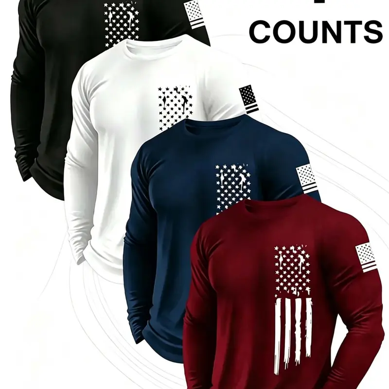 Quick-Dry Long Sleeve T-Shirt 4-Pack, Sweat-Wicking Breathable, Essential for Sports, Multiple Colors, Comfortable Skin-Friendly, Casual Wear