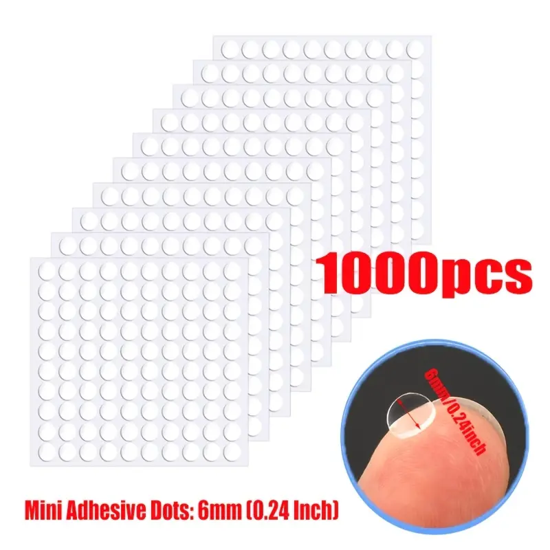 1000Pcs Clear Double Sided Dot Tape Removable Acrylic Round Glue Dots 6mm/0.24Inch No Residue Sticky Stickers For Balloons DIY Crafts Christmas Decor Party Supplies Glass Wood Metal Fixed Adhesive
