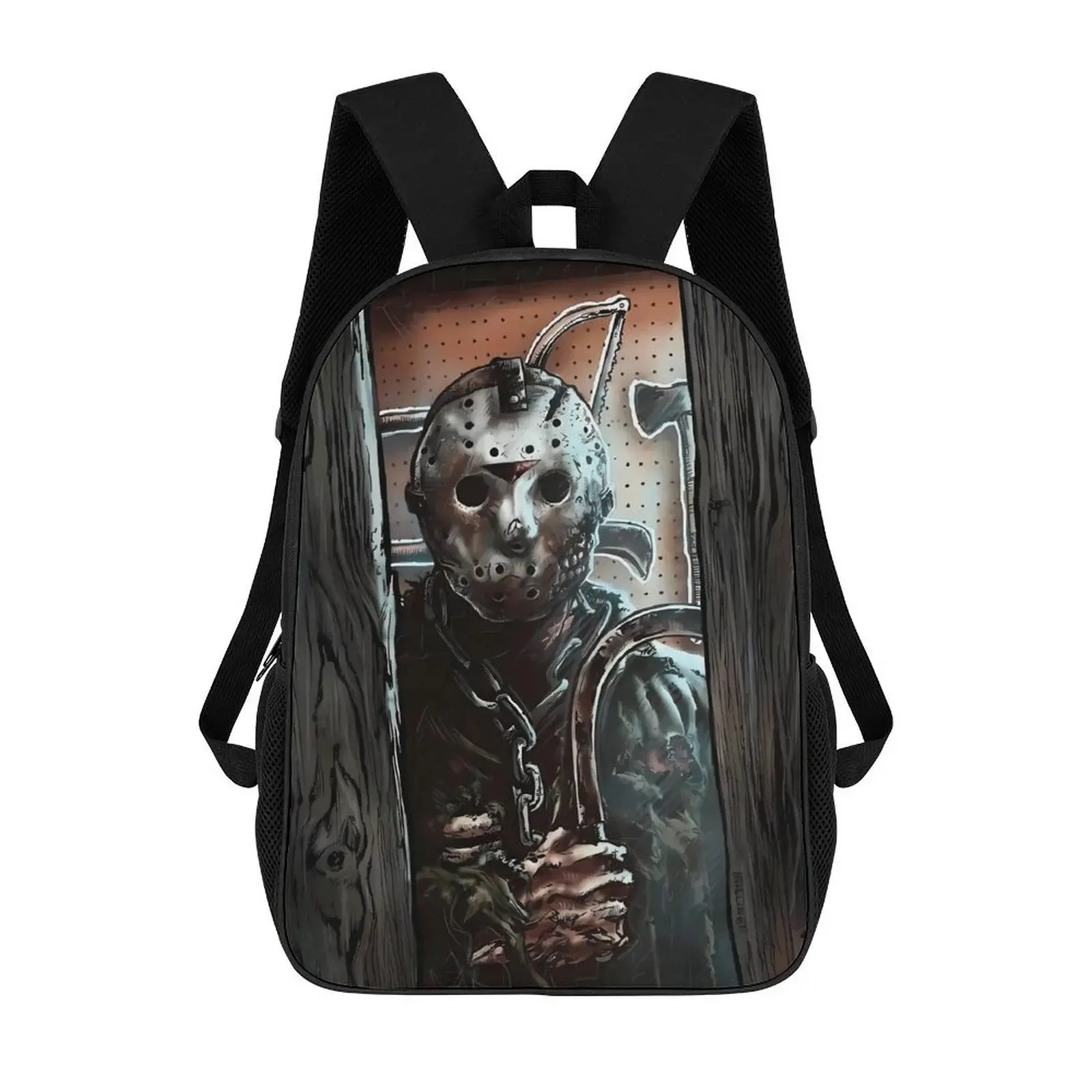 Jason Voorhees Front Print Horror Backpack - Casual Style, Large Capacity, Adjustable Straps, Zipper Closure - Ideal for College Students, Travel - School & Educational Supplies Essential
