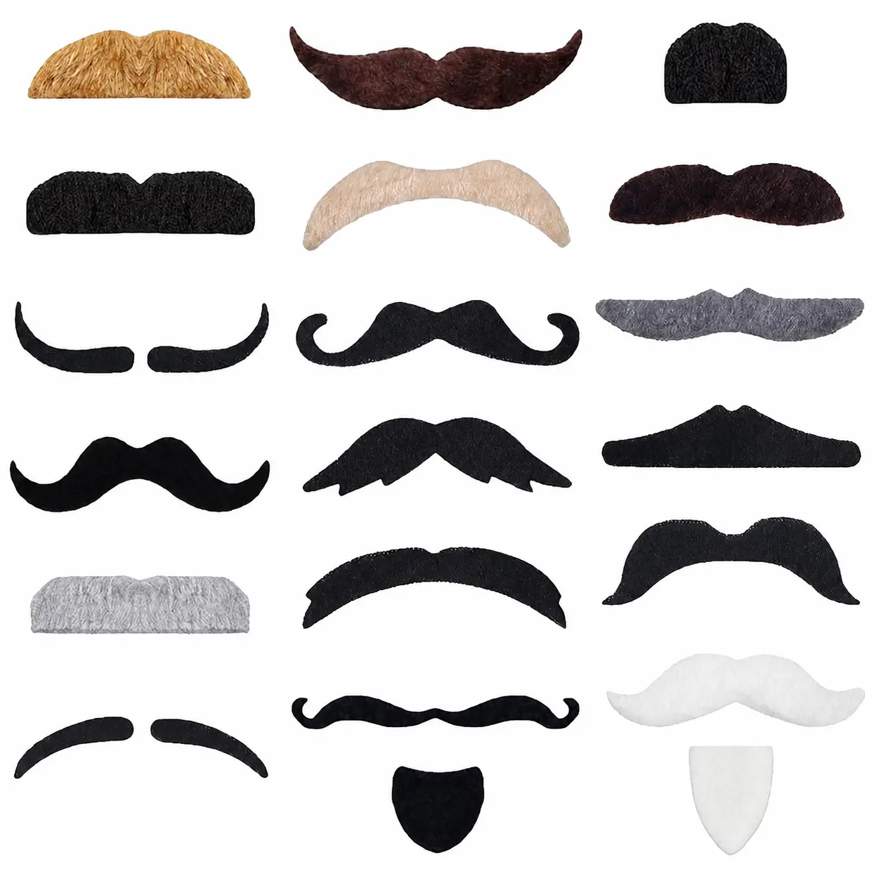 60-Piece Assortment of Self-Adhesive Fake Mustaches Featuring 20 Unique Designs—Fun, Skin-Friendly Costume Facial Hair for Parties, Themed Events, Classroom Activities, and Creative Play—Safe for All Ages and Easy to Apply and Remove