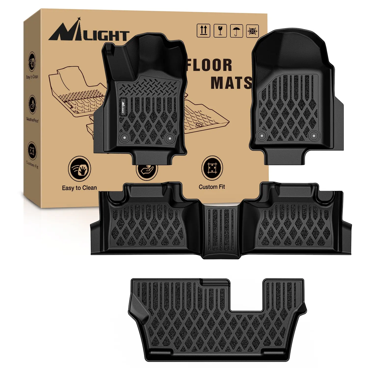 Nilight TPE Floor Mats - Custom Fit for Dodge Durango 7 Seats (2nd Row Bench Seat) 2016-2026, All-Weather Heavy-Duty Floor Liners, Car Mat Accessories, Mat Floor Mats