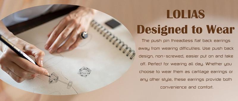 18K Gold Plated 5A Cubic Zirconia Threadless Flat Back Earrings Surgical Stainless Steel Simulated Diamond Earrings for Women Men Earrings Studs Dainty Push Pin Cartilage Earring Hypoallergenic