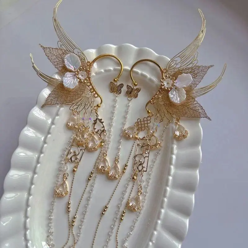 Ethereal Fairy Elf Ear Cuffs Vintage Chinese Ear Climbers with Pearl Accents Hanfu Cosplay Ear Jewelry Adjustable Princess