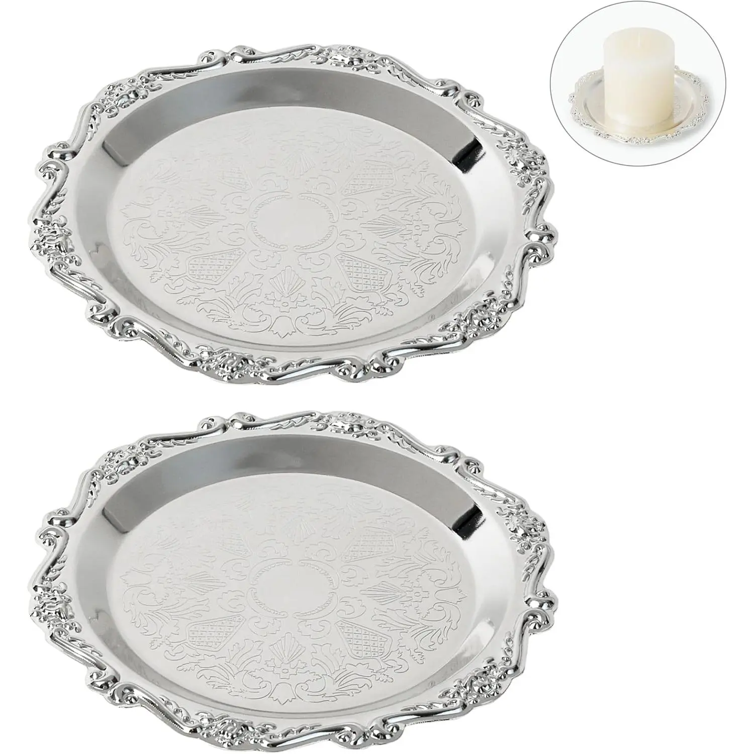 Pillar Candle Holders Decor,5.9 Inch Round Candle Tray ,Set of 2 | Decorative Metal Plate Candle Srand,Using Electroplating Techniques,Suit for Pillar/Scented/Flameless/Ball Candles
