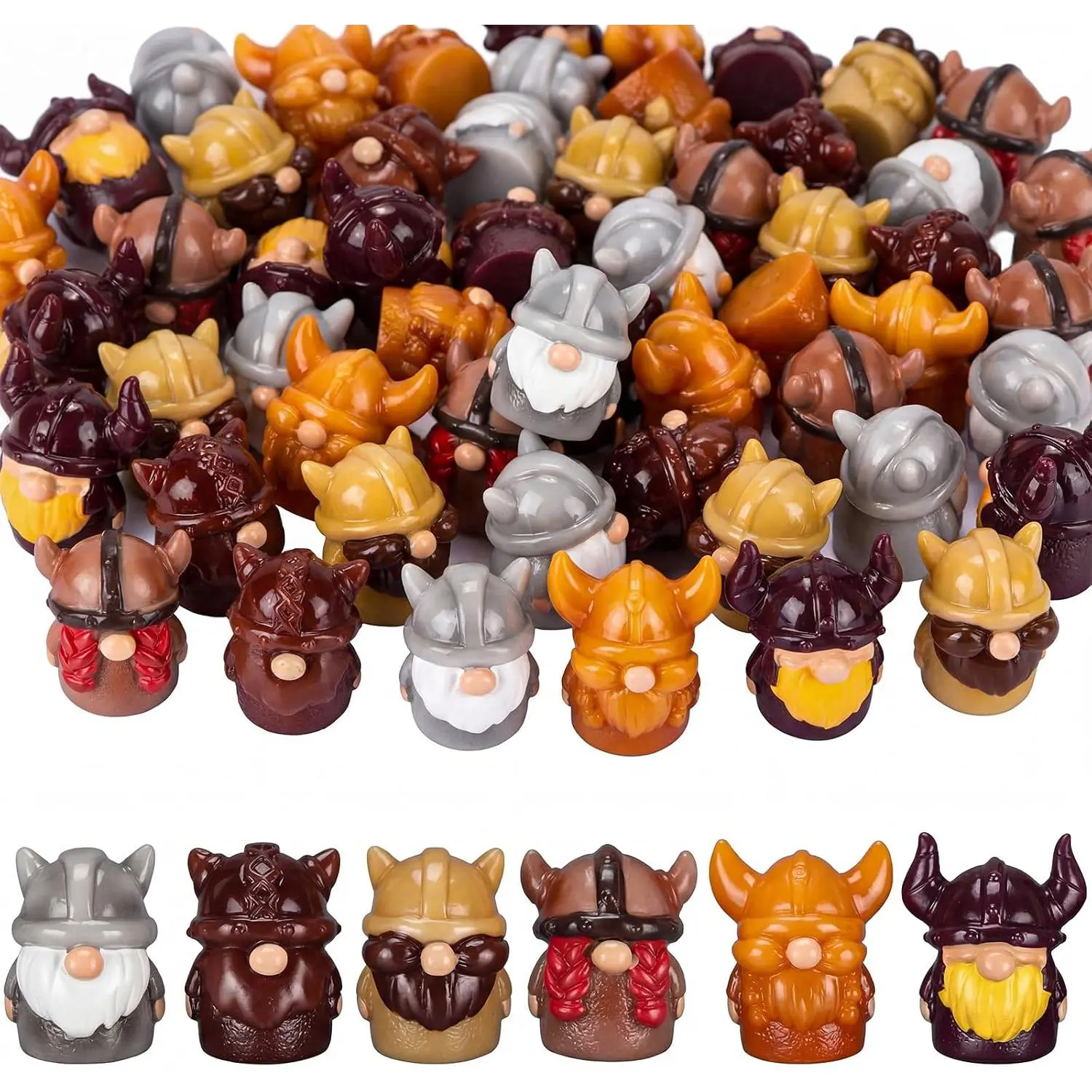 60 Pcs Mini Viking Warrior Gnomes Figurines Bulk Resin Nordic Gnome Statues Tiny Warrior Dwarf Figures for Fairy Garden Desk Decor Medieval Party Indoor Outdoor Miniature Decor