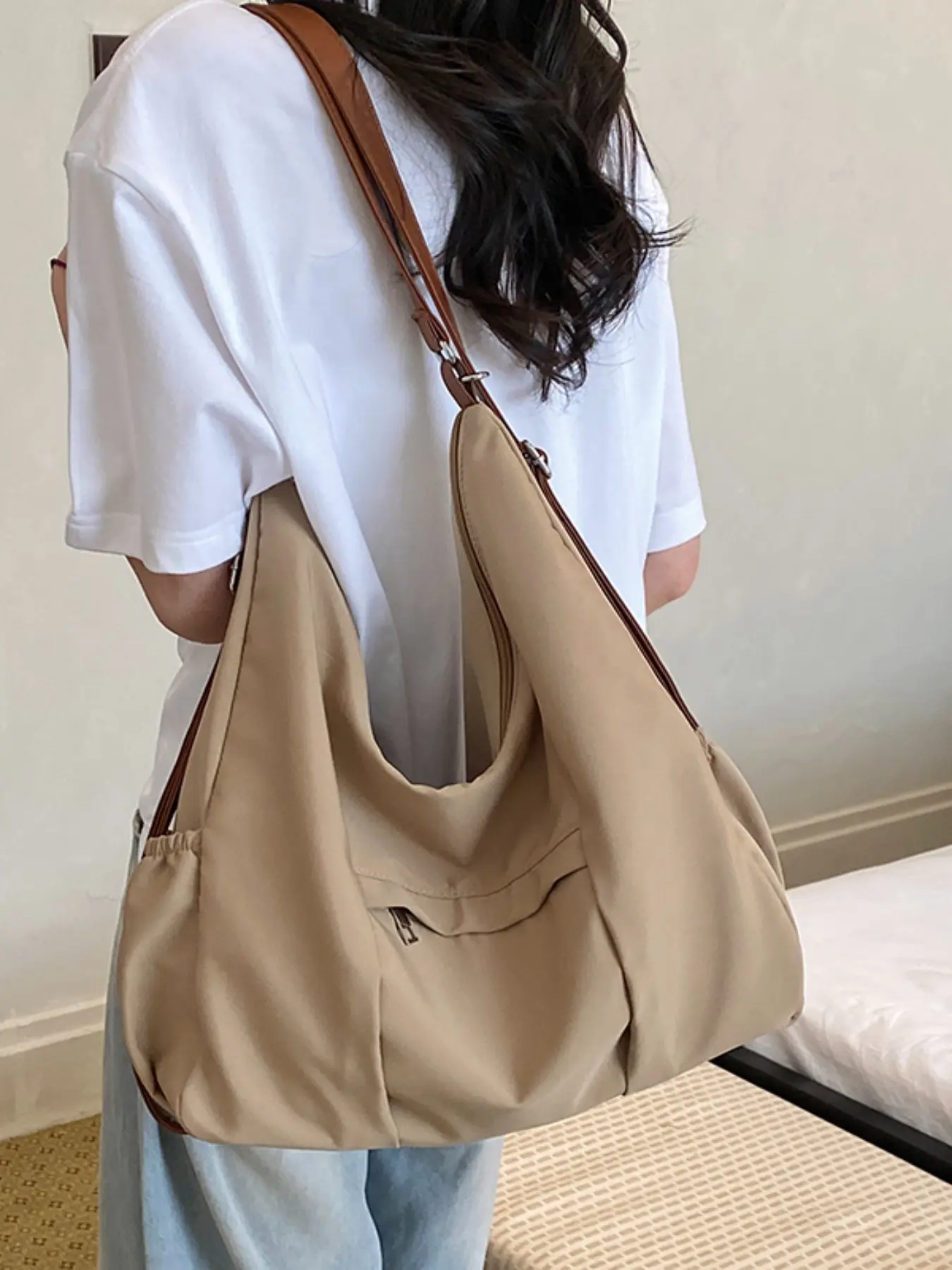 Multiple Ways to Carry Oxford Cloth Bag, Large Capacity, Shoulder Crossbody Backpack, Casual All-Season Commuter Bag, Colorblock Design