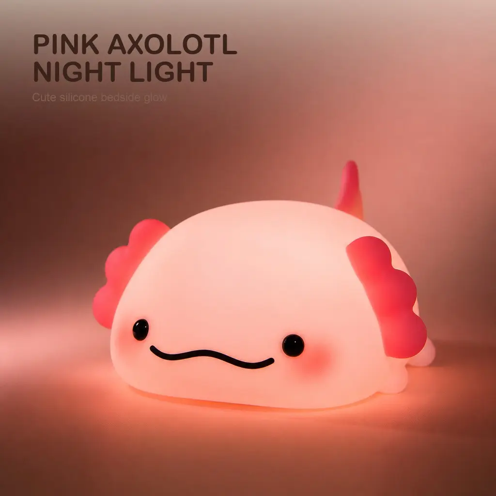 Pink Axolotl Silicone Night Light, Rechargeable Tap Lamp with 3 Brightness Levels & 30-Min Auto-Off Timer, Cute Bedside Light for Bedroom, Desk Decor, Kawaii Room Setup, Birthday & Christmas Gifts