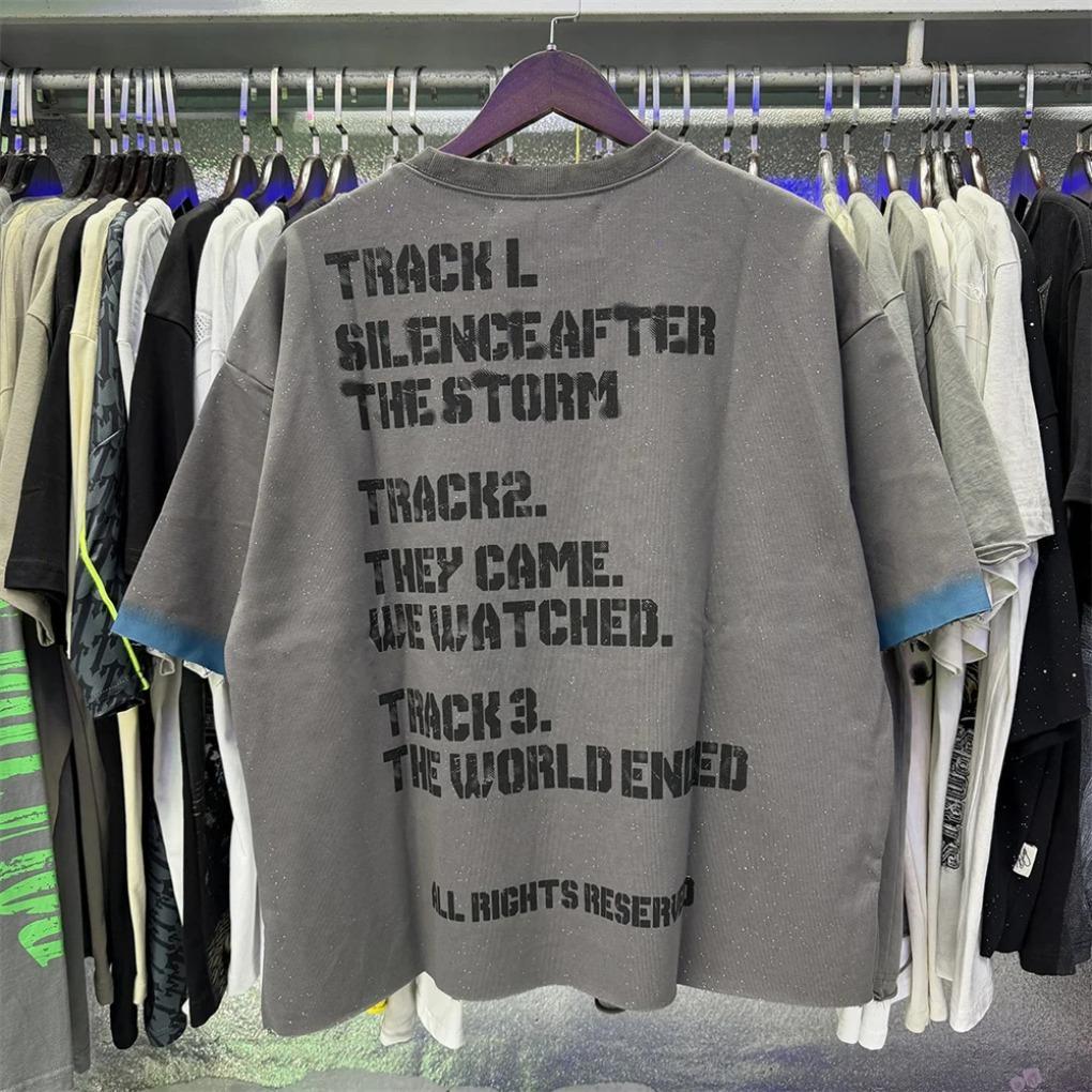 Rhinestone Logo Bling graffiti letter print T Shirt Men Women Grey wash loose casual Tees Fashion Harajuku Shinning Diamond Tops