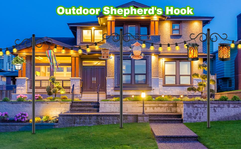 Double Shepherds Hooks for Outdoor,2 Pack 90 Inch Bird Feeder Pole with 5 Prongs Base,Heavy Duty Shepherds Hook,Suitable for Garden in Hanging Flower Basket,Lantern,Bird Nests (90 Inch)
