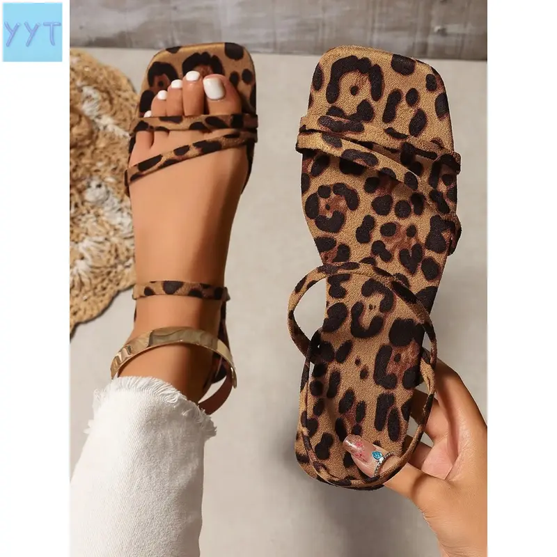 2026    Women's Square Toe Strappy Flat Sandals, Thin Two-Band Ankle Wrap Slides, Black Suede Casual Flat Shoes, Minimalist Open Toe Sandals,-On Everyday Beach Footwear, Footwear Beach