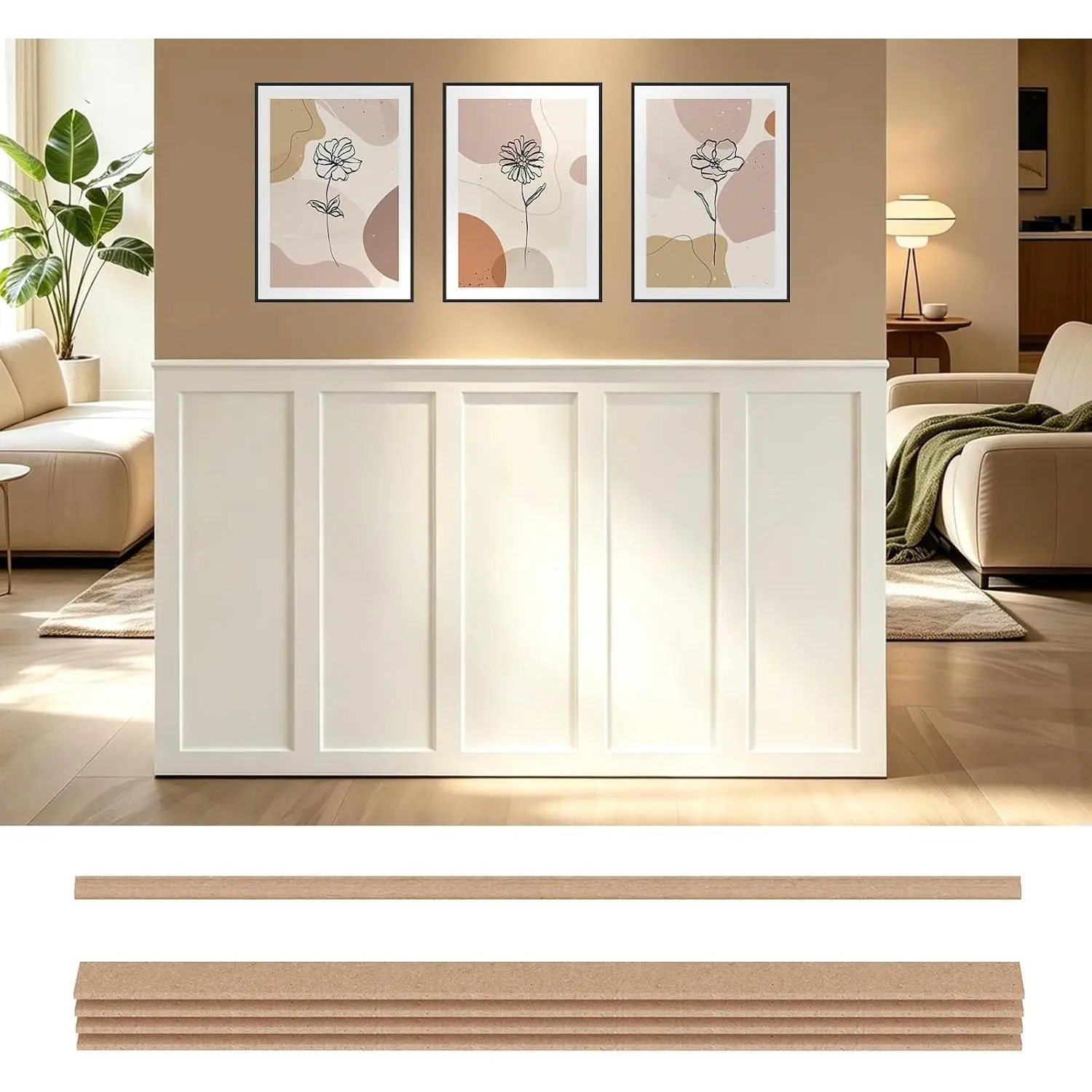 Paintable Board and Batten Wall Panel Kit 94.5x54 in MDF Accent Wainscoting Decorative Wall Panel 10 count Wall Molding Trim for DIY Bedroom Kitchen Living Room  Decor