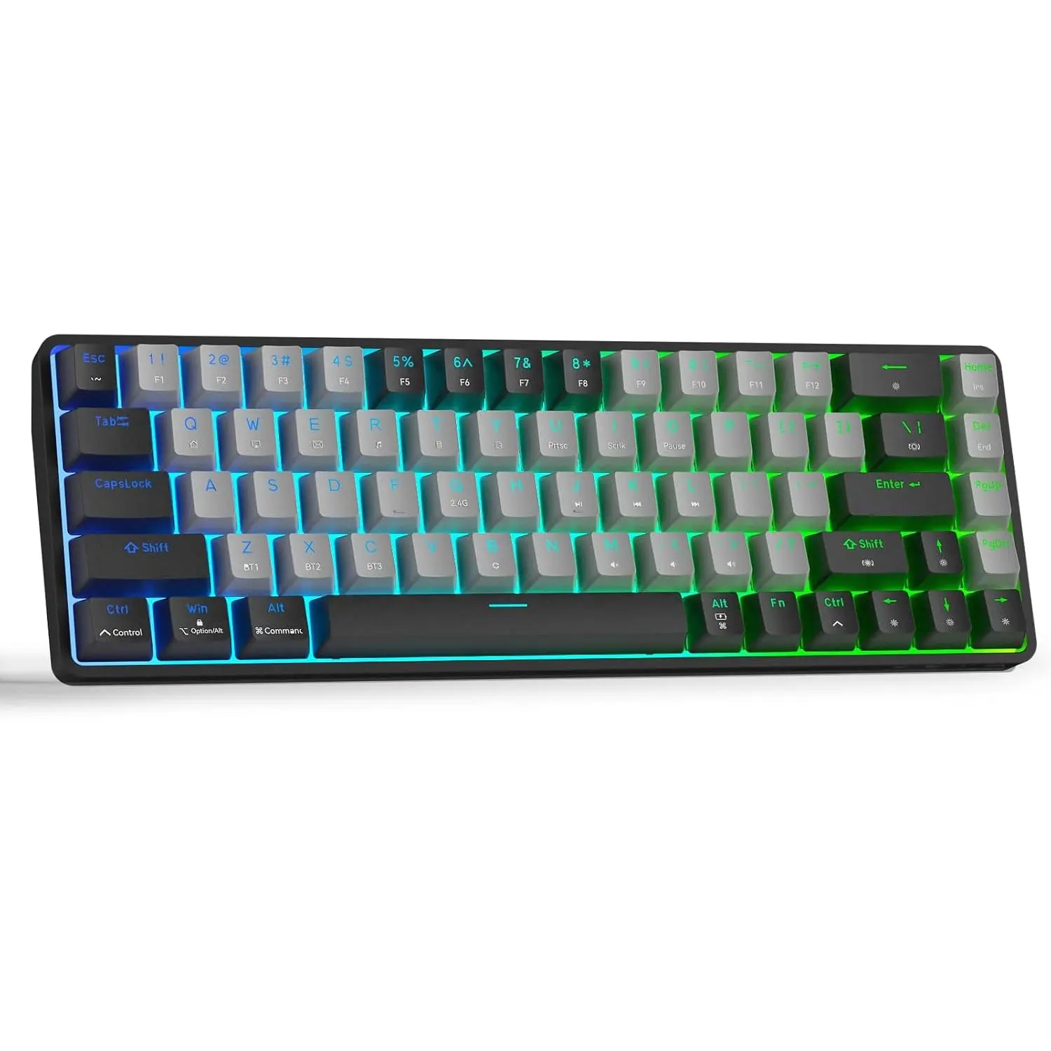 DK68 60%  Mechanical Gaming Keyboard, 3-Mode,  5.0/2.4G/USB-C, RGB Backlit, 68-Key Compact Mini for Windows, , Linux - Linear Red  - Black/Grey