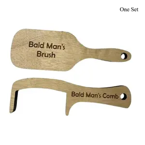 2pcs Funny Bald Man Comb & Brush Set, Wooden Novelty Grooming Tool, Hilarious Gag Gift for Bald Guys, Prank Gift for Dad Husband Brother
