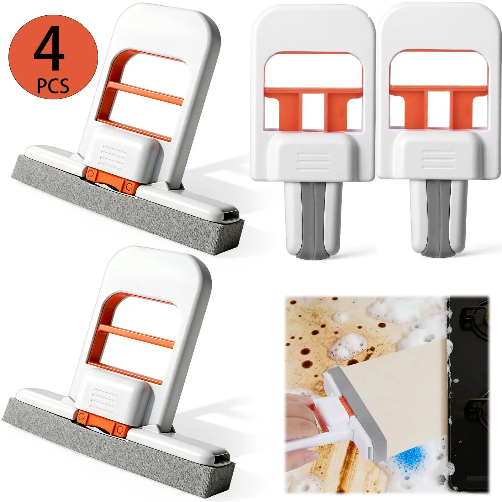 Self-Squeezing Mini Sponge Mop, Orange Foldable Desktop Mop, One-Hand Press Design, Wet & Dry Dual-Use Cleaning Mop