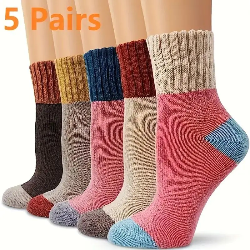 Winter Thick Mid-Calf Socks for Kids, Soft Warm Fleece Floor Socks, Anti-Cold Outdoor Long Tube Socks, 2/5 Pairs Pack