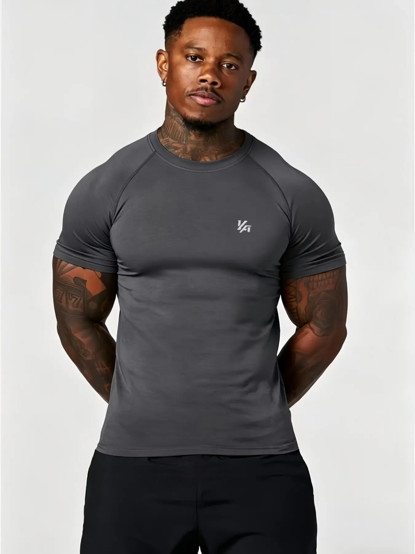 Men's European Style Fitness T-Shirt, Simple Logo Shoulder Cut Design, High Elasticity Quick-Dry Breathable Fabric, Tight Fit for Gym Training