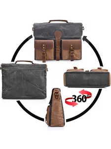 Men's Laptop Messenger Bag 15.6 Inch, Water Resistant Leather Shoulder Bag, Work Computer Briefcase, Canvas Vintage Satchel