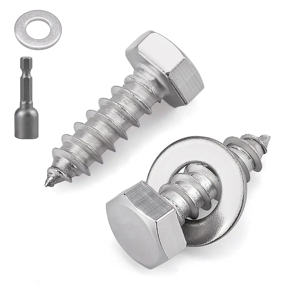 20 Sets 1/4 x 1 Stainless Steel Hex Head Lag Screws with Flat Washers & Bit, Heavy Duty Wood Screws, Rust-Proof Exterior Fasteners for Deck, Fence & Construction