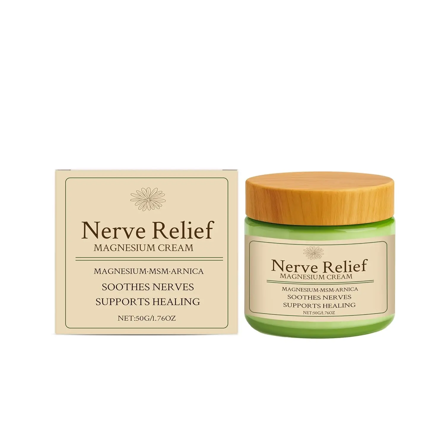 Nerve Relief Magnesium Cream with MSM & Arnica, Soothes Nerves & Daily Soothing Support, 50g/1.76oz