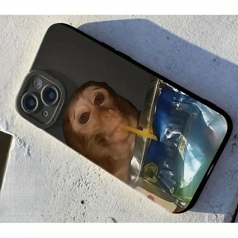 Monkey Sipping Caprisun Phone Case, Fall and Shockproof Phone Case in Summer, Full Side Protection for iPhone 17/13/12/11 Pro Max Phone CaseCompatible with Samsung Galaxy S25