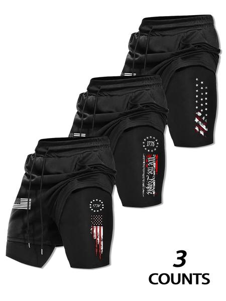 Men's Basketball Shorts with Pockets, Fashionable 2-In-1 Drawstring Waist Sporty Shorts, Activewear Shorts, Stylish Flag Design, Summer Casual Wear, Graphic Shorts, Streetwear Sports Shorts