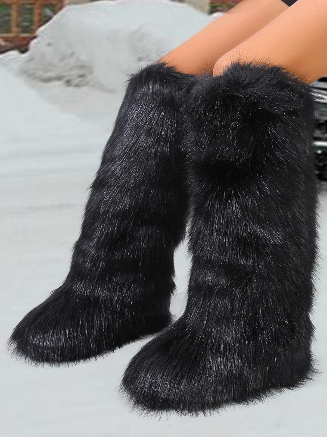 Fashionable Long Tube Snow Boots for Women, New Trend All-match Plain Plush Knee Boots, Y2k Style Fashion Snow Boots for Women, Trending Shoes shaggy boots 2000s shaggy boots, Casual Warm Boots