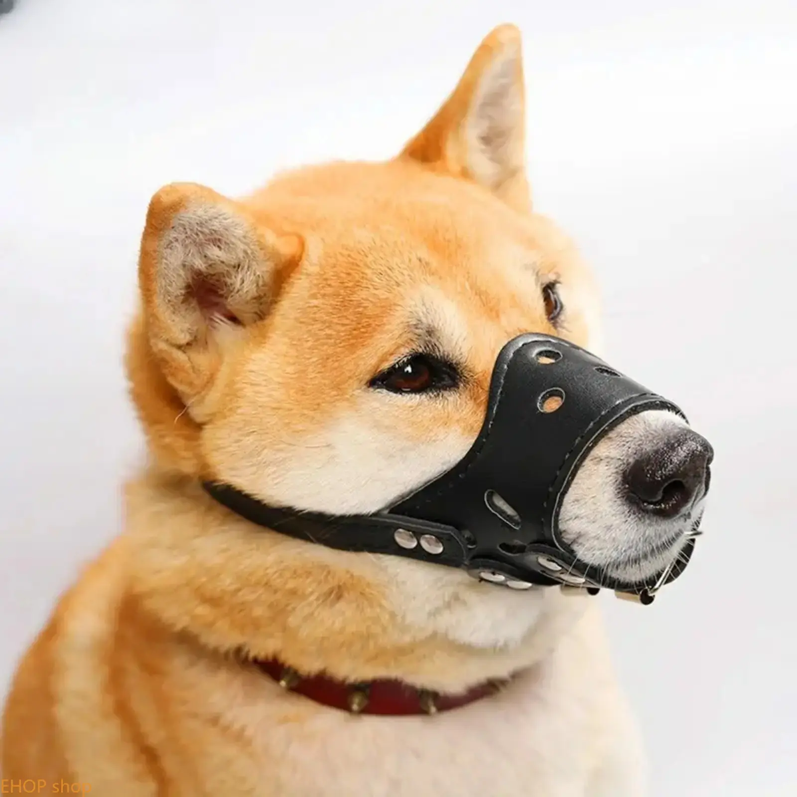 Adjustable PU Leather Dog Muzzle Anti-Biting Anti-Barking Anti-Chew Comfort Pet Safety Mouth Cover For Small Medium Large Dogs Walking Training Grooming