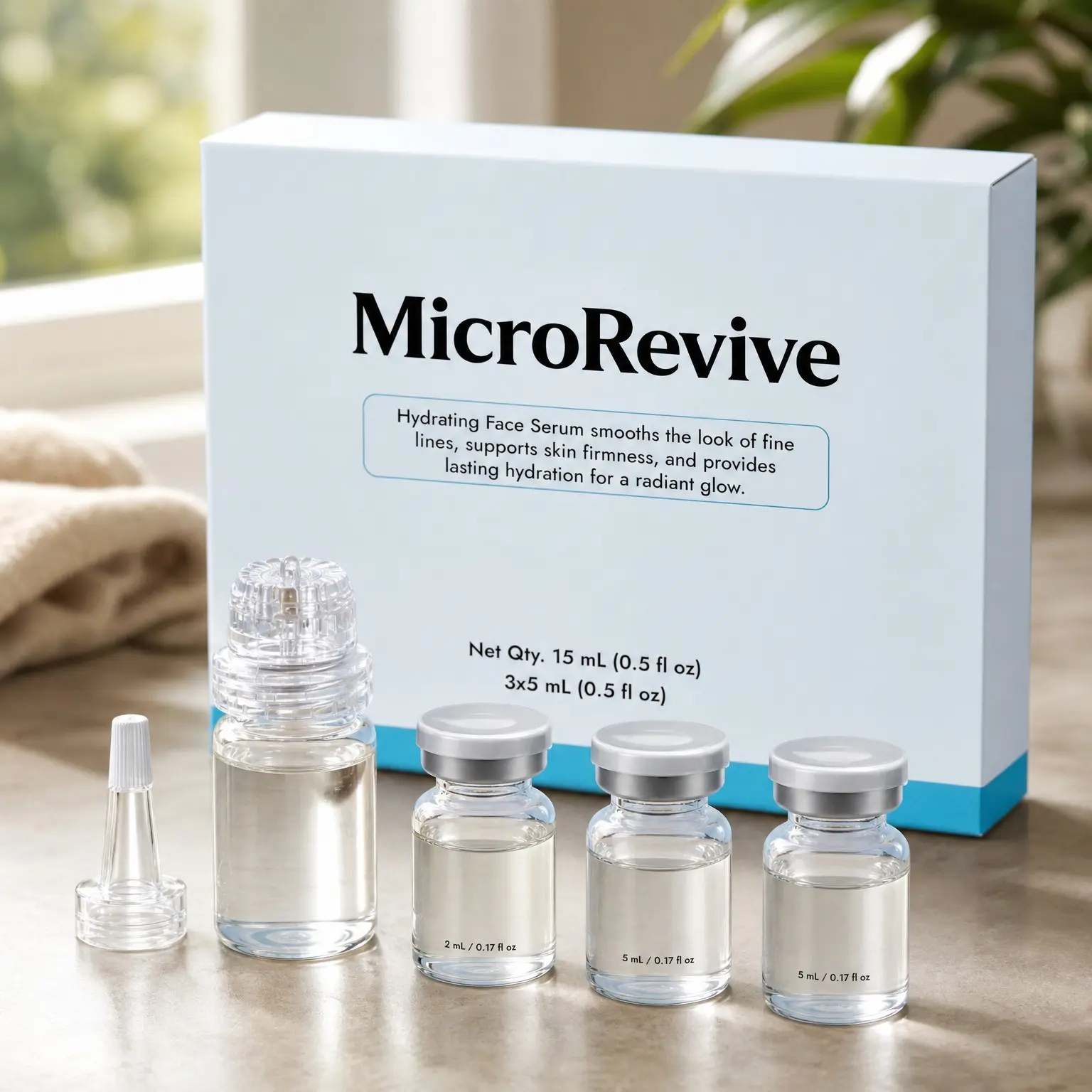 Titanium Micro Infusion System for Face - At Home Micro Needling Kit with Deep Penetrating Collagen-Boosting Stamp, Anti-Wrinkle Hyaluronic Acid Serum (3x) & Dropper