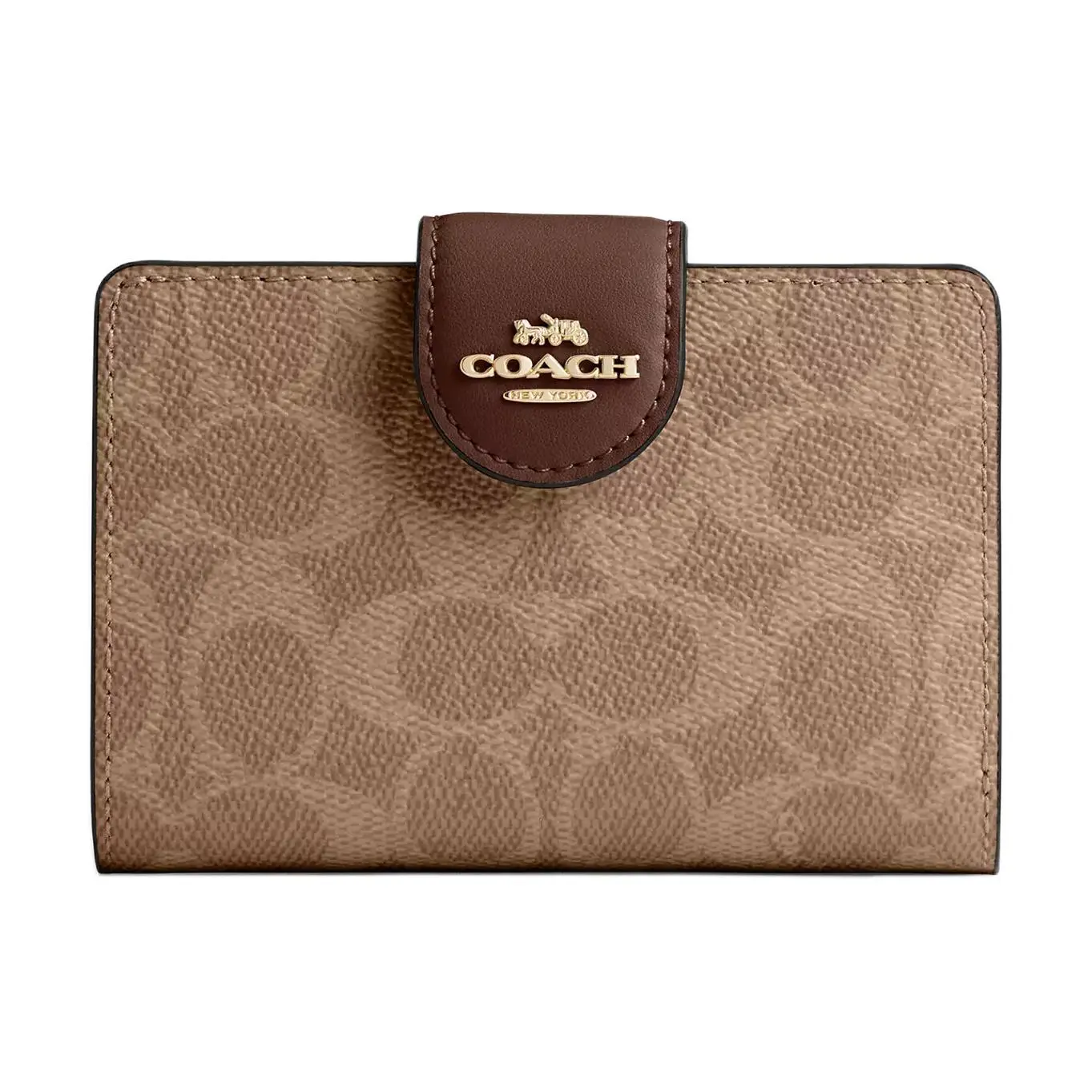 COACH Signature Canvas Small Women's Wallet with Logo Snap Closure – Tan and Brown