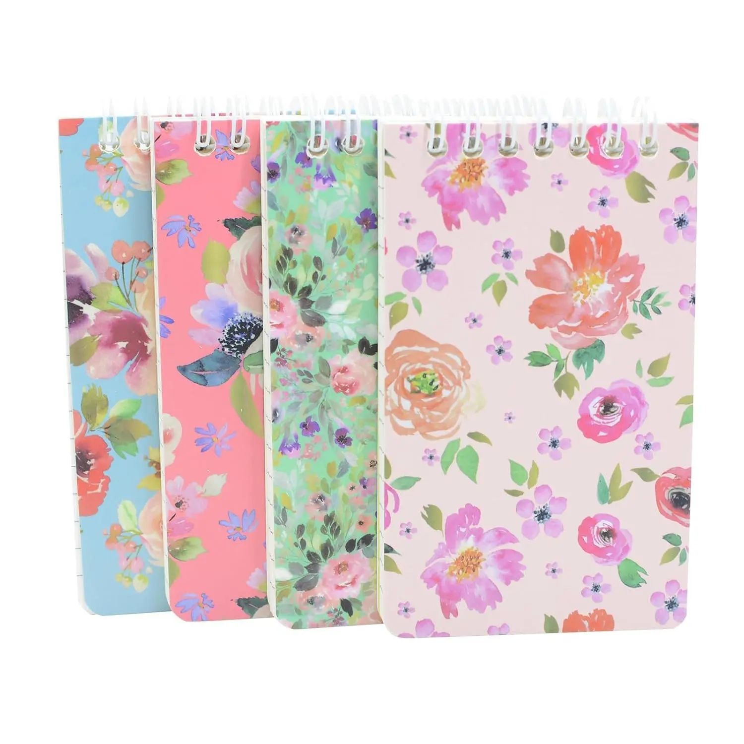 4 count Small Top Spiral Notebook College Ruled 3x5inch Mini Cute Pocket Journals Hardcover 120 Pages 7mm Lined Pages  Memo Pads for , Office, Work, Travel (4, Rose Flower)