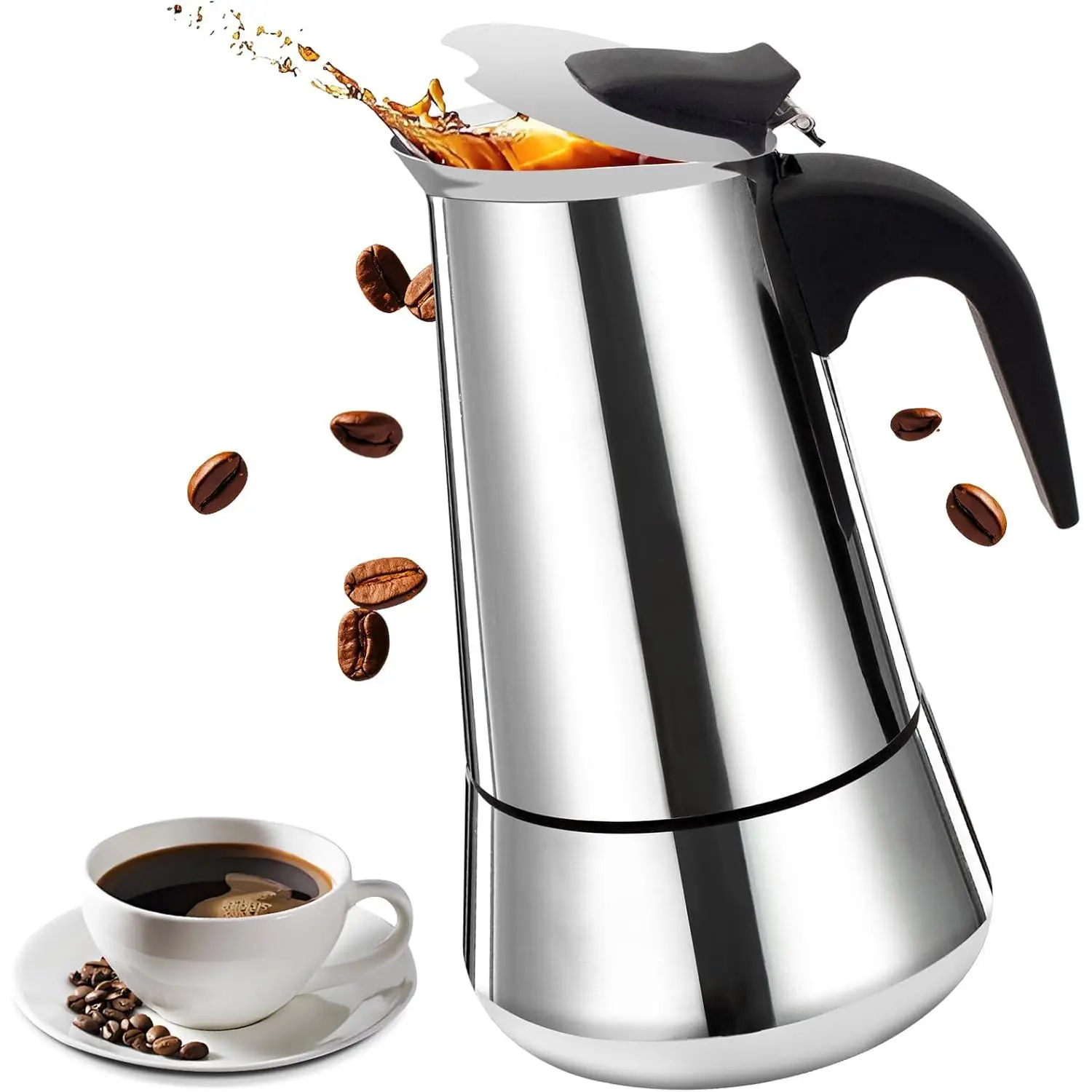 2 Cup Stainless Steel Moka Pot Stovetop Espresso Maker | Italian Coffee Machine 100ml 3.3oz Suitable for Gas Induction Stovetop Mocha Greca Coffee Maker Percolator