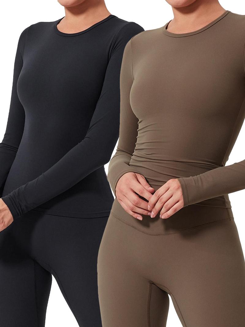 Women's Solid Long Sleeve Sports Tee, Athletic Style Activewear, Casual Comfy Breathable T-shirt for Yoga Gym Workout Running, Ladies Sportswear for Spring & Fall