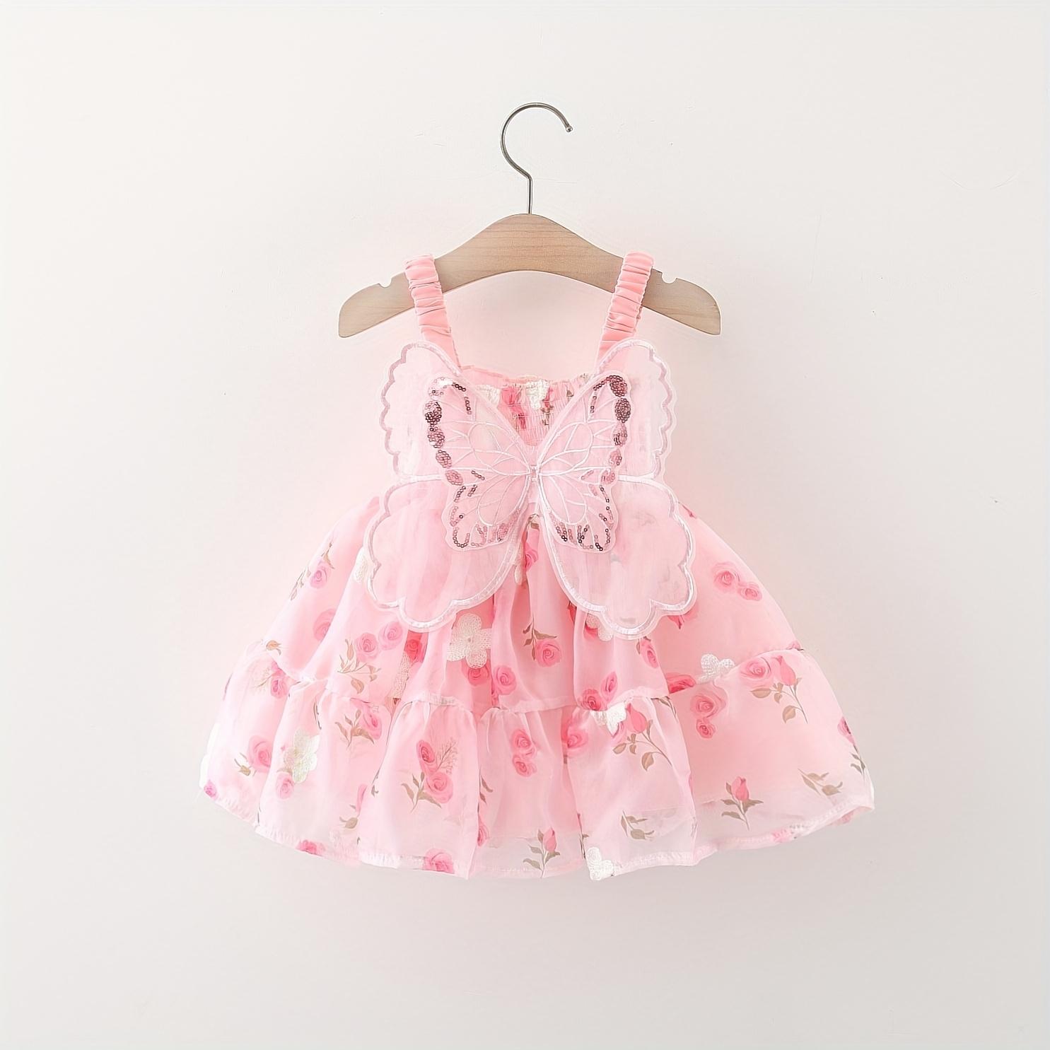 Summer Fairy Dress for Baby Girls with 3D Butterfly Wings, Perfect for Sweet Birthday Parties And Evening Events, Stylish Princess Gown for Girls Aged 0-3