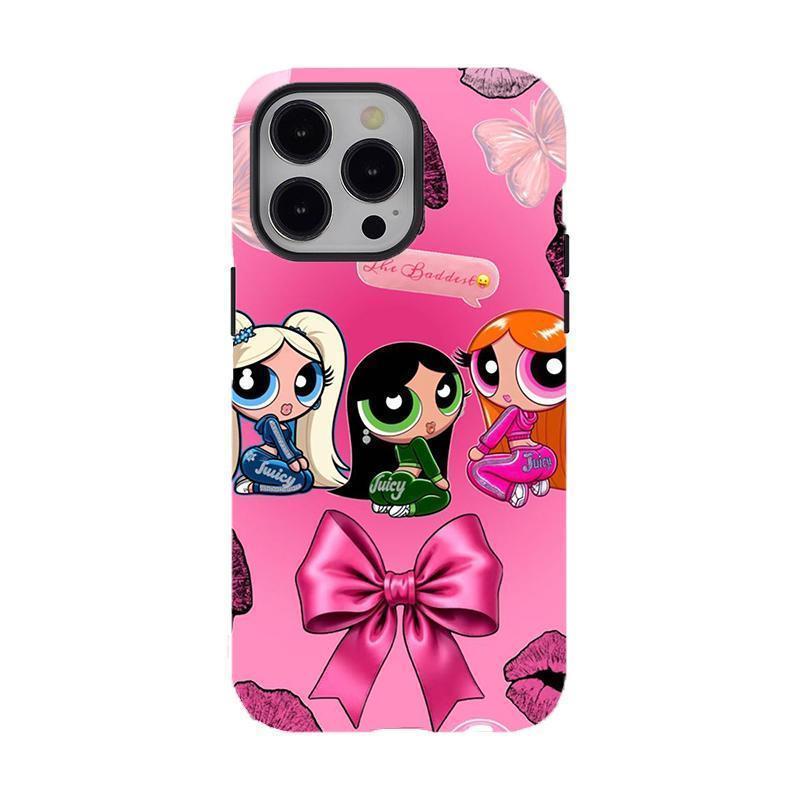 Powe.rp.u.f.f G.irls Y2K Aesthetic Pink, Sweet Two-In-One Drop-Resistant Mobile Phone Case Protection, Shockproof For IPhone 17-12, Pro Max, Pro Plus, and Samsung S25 24 23 Safety Case