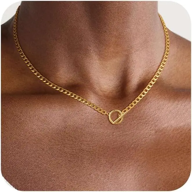 Baby 14 Karat Gold Plated Chunky Layered Chain Necklace - Sweatproof, Non-Tarnish Herringbone Paperclip Toggle Necklace for Toddlers, Herringbone Chain