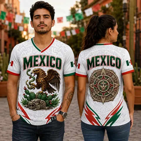 Men's Aztec Graphic V-Neck Short-Sleeve Tee - Cactus Art Front, Eagle Flag Print, Calendar Back Mask Print, Party Letters, Festival-Ready T-Shirt for Game Day Outdoor Sports Tops