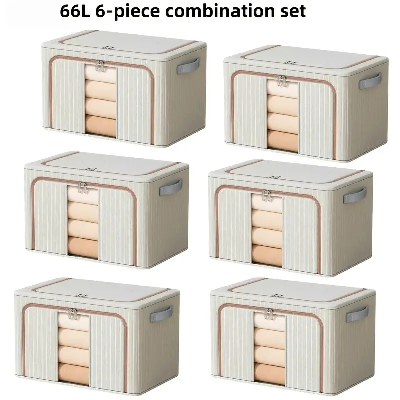 A 6pcs Thickened Large-sized Clothing Storage Box, A Wardrobe Storage Box With A Thickened Steel Frame And Transparent Visual Windows, Suitable For Use In Homes, Dormitories, Etc.