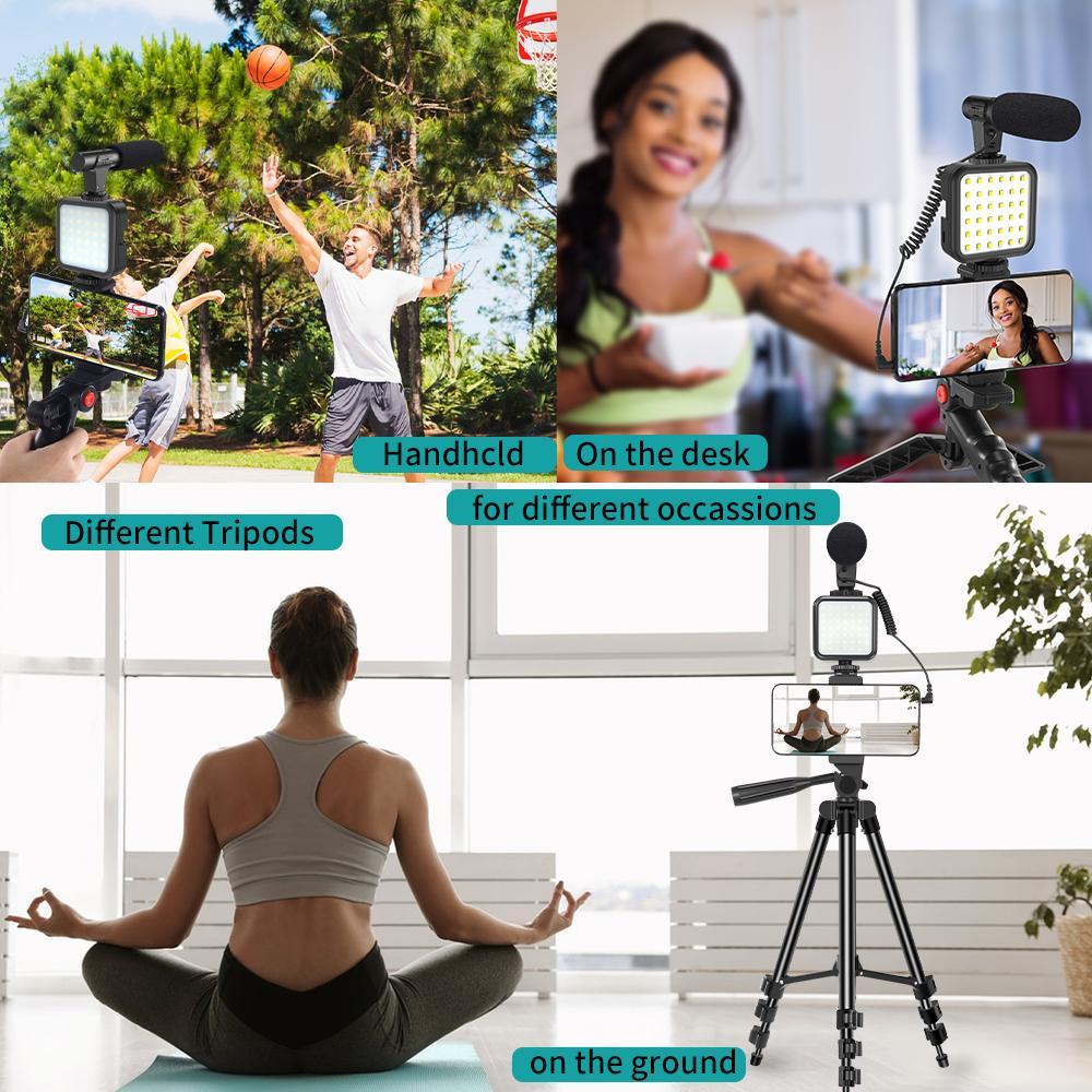 Smartphone Video Kit, Vlogging Kit with Microphone Light Tripod, 50 Inch Extendable Phone Clip Remote Control Compatible with iPhone/Smartphone/Cameras