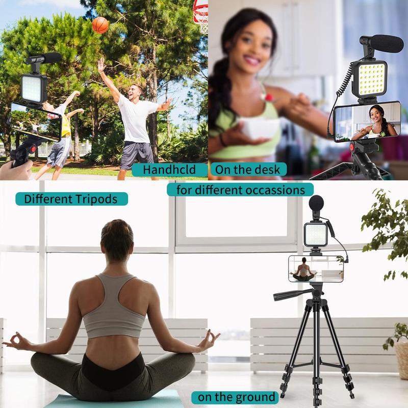 Smartphone Video Kit, Vlogging Kit with Microphone Light Tripod, 50 Inch Extendable Phone Clip Remote Control Compatible with iPhone/Smartphone/Cameras