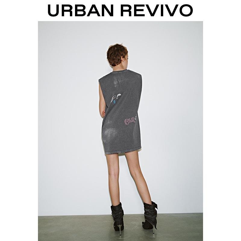 URBAN REVIVO Sleeveless Oversized t-shirt dress with Pockets, Grey cotton dress stretchy UYV750056 Casual Loose Outfit 2026 Women Clothing, Festival outfit  SpringStatements