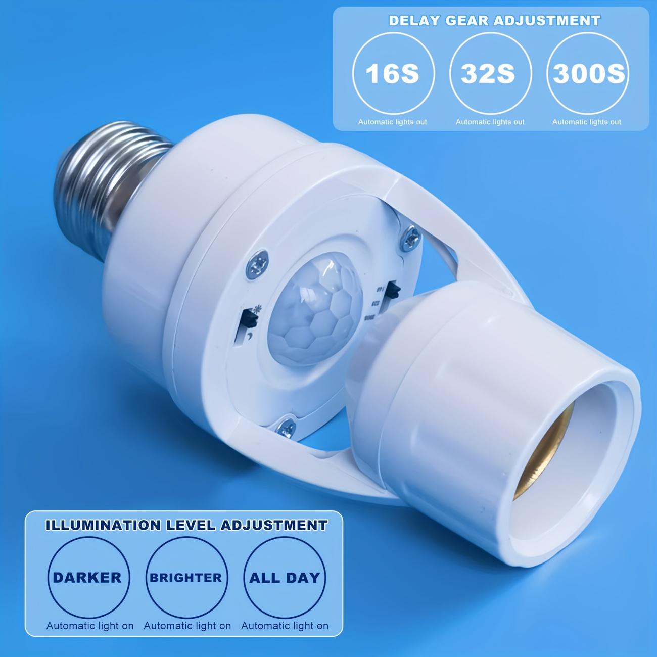 Motion Sensor E27 Light Socket Converter, Adjustable Delay Time Switch, Color Temperature Control E27 Base Bulb Adapter for Home Use