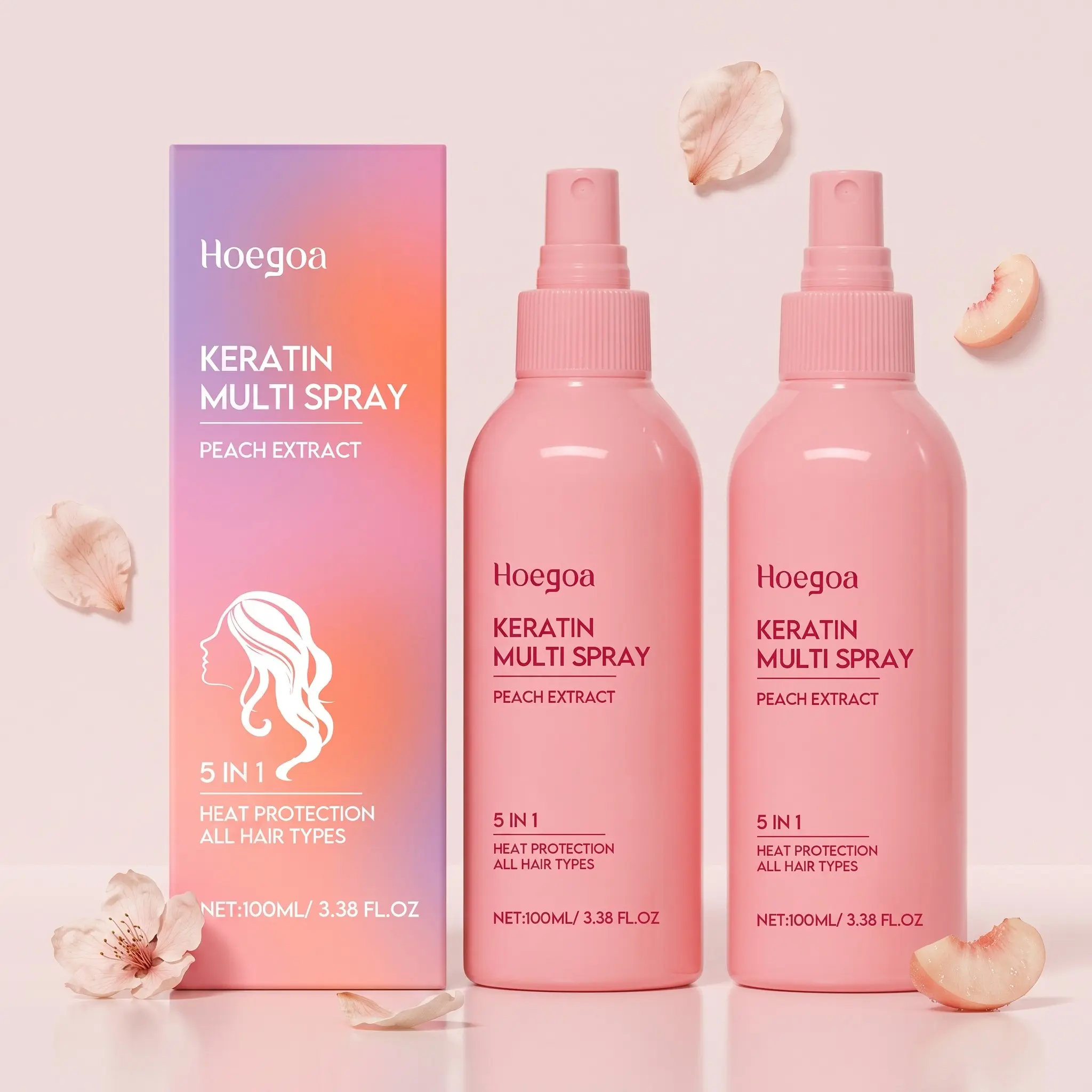 Portable Keratin Hair Protection Spray Set (100ML*2), Peach Added, Gentle Nourishment, Portable Hydration, Smooth Hair, Reduce Frizz, Outdoor Hair Care Spray