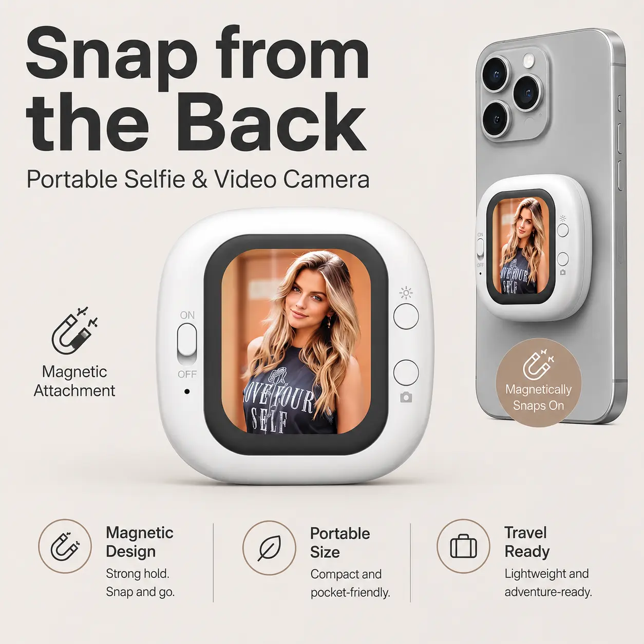 Magnetic Wireless Cellphone Camera Accessory d12 - Compact Portable Plastic Single Unit for Selfies, Vlogging, Travel Use, Easy Mobile Phone Attachment, Accessories