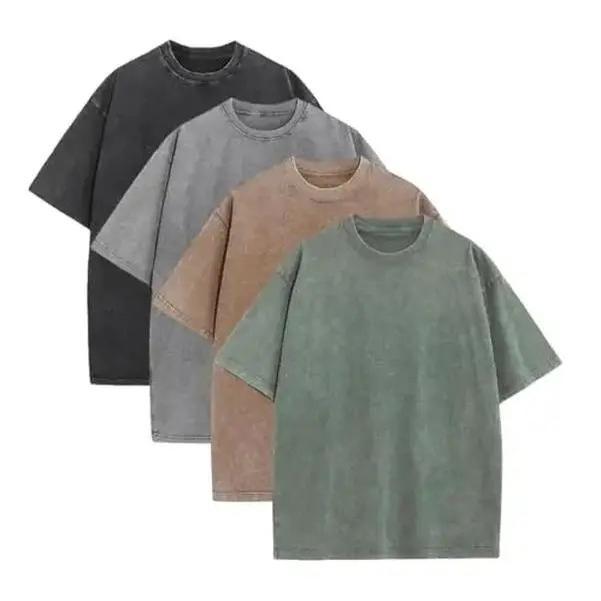 4 Pack Oversized Tshirts Unisex Gym Vintage Heavyweight T Shirts Cotton Workout Acid Wash Baggy Tees