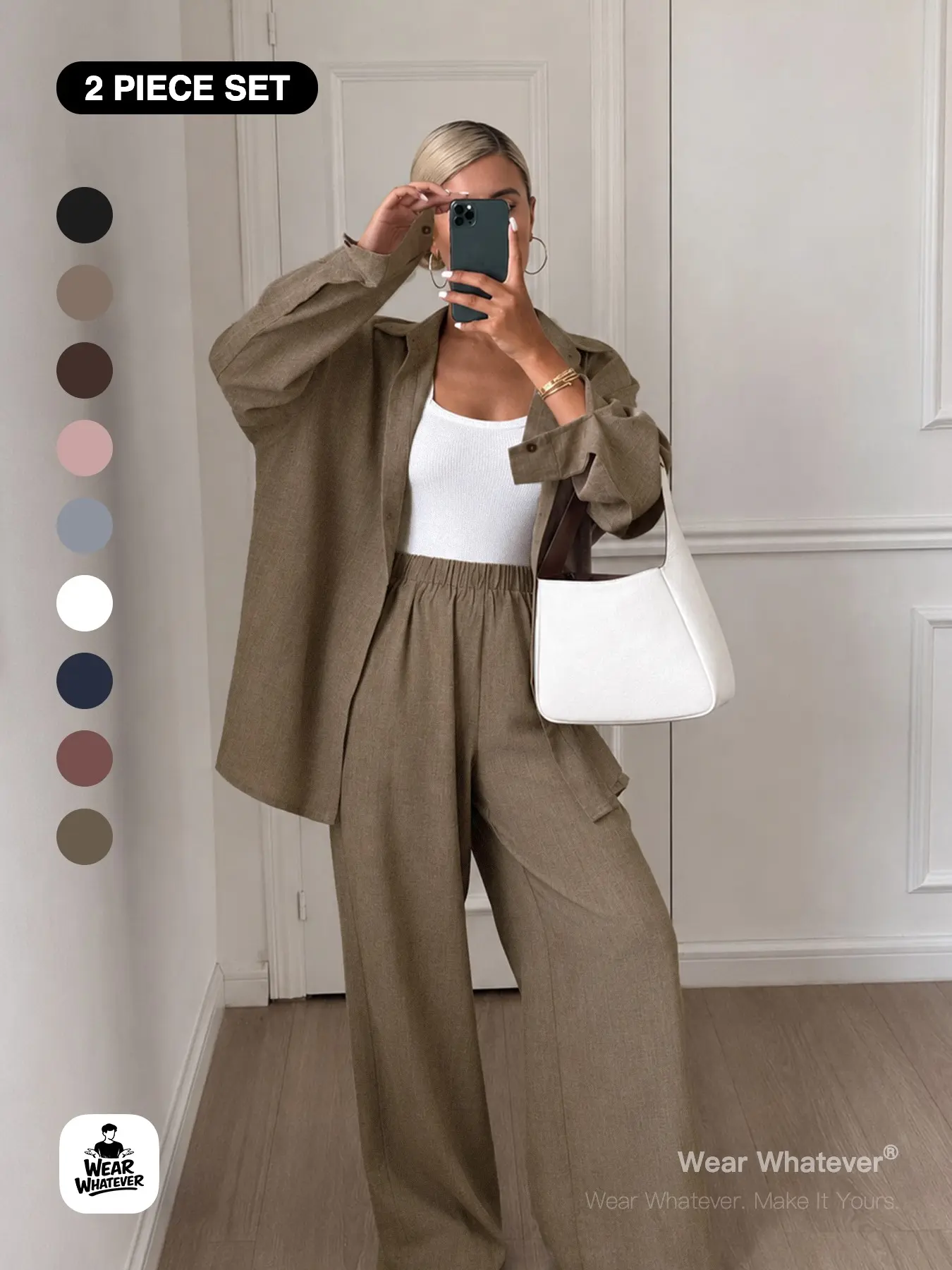| 2-Piece Set Outfit | Women's Casual Loose-Fit Long Sleeve Shirt & High-Waisted Pants, Spring Fall, Comfortable Daily Wear, Fashion Clothing Set, Everyday