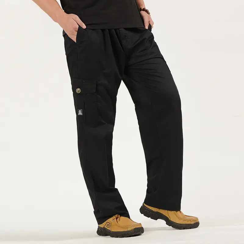 Men's Loose Fit Cargo Pants, Elastic Waist Multi‑Pocket Work Trousers, Lightweight Breathable Casual Hiking Outdoor Pants with Side Cargo Pockets, Multiple Colors Available