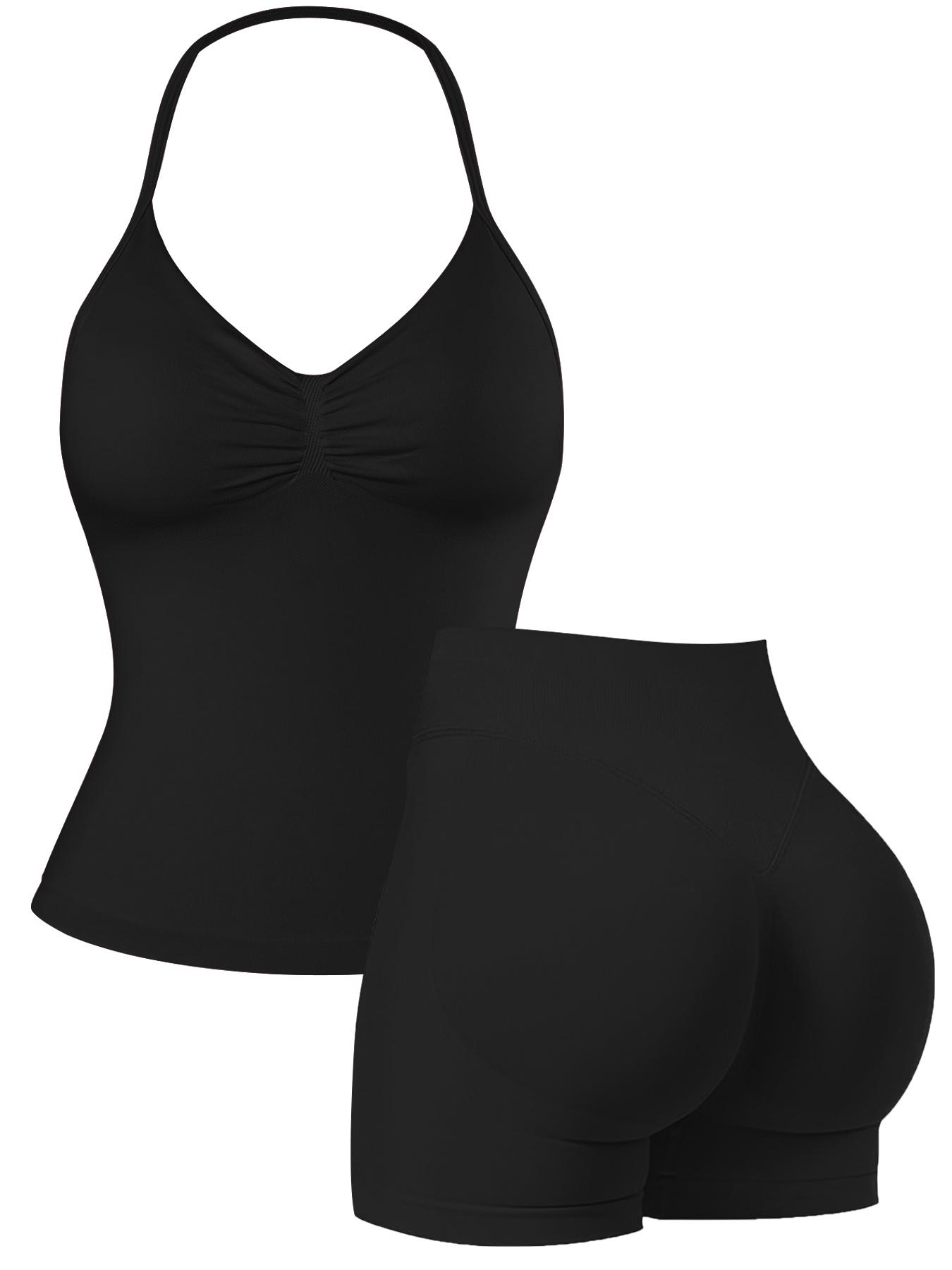 Women's Solid Cami Top & High Waist Skinny Shorts Sportswear Set, Breathable Comfortable Seamless Sports Set for Yoga Gym Workout Running, Ladies Summer Sportswear, Yoga Clothes Set